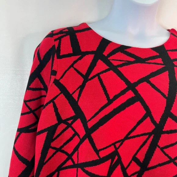 Premise Woman 1X Red Black Abstract Geometric Knit Pullover Art Party‎ Sweater - Picture 10 of 11